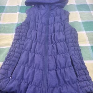 Be By Blanc Noir Blue Quilted Down Full Zipper Puffer Vest Hood Hooded Women's M